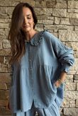 Annie Cushion Cotton Peter Pan Smock Blouse Denim